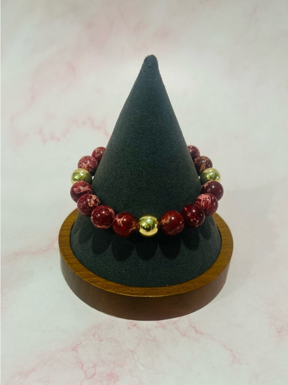 Red Sea Jasper Sediment Beaded Stretch Bracelet with 14k Gold filled Accents